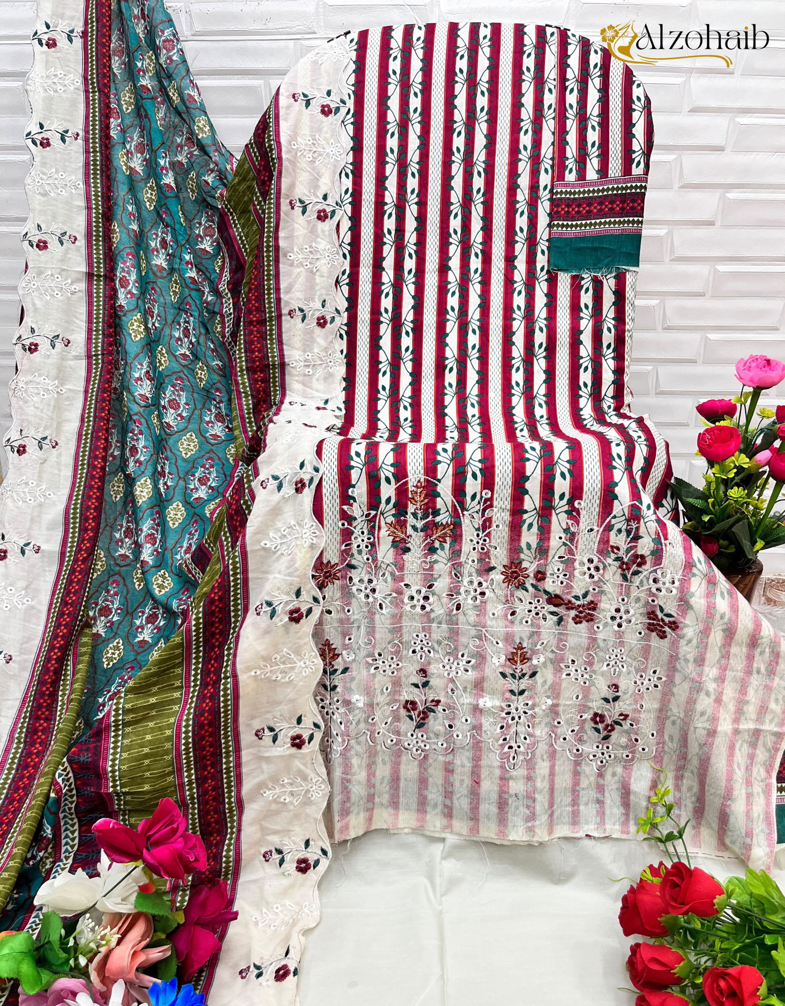 Alzohaib Az 1086 To 1088 Cotton Printed Dupatta Pakistani Suits Suppliers In India